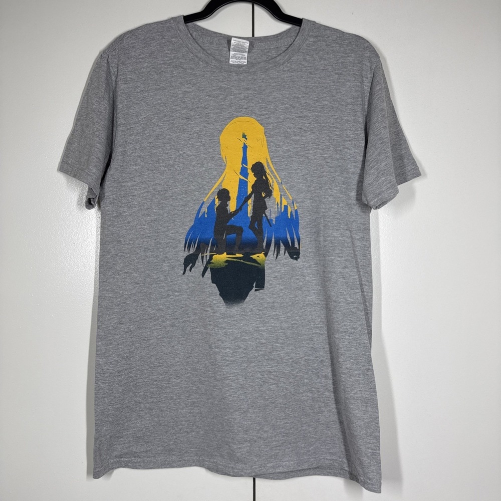 Gildan Adult M T-Shirt Sailor Moon Blue & Yellow Graphic Short Sleeve Gray Anime